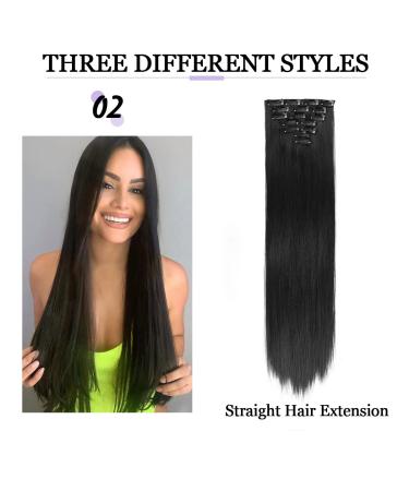 22 Natural Black Wavy Clip In Hair Extensions - 7 PCS Thick Soft Synthetic Fiber Hairpieces for Women - Full Head Invisible Clips - 22 Inch (Pack of 7) - 1B Dark Black - Buy Online on GoSupps.com