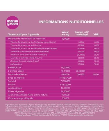 Mama Green - Gummies Love is in the hair - Favorise la pousse des cheveux - Force et brillance - 60 gummies - Sans sucres Sans colorants et ar mes artificiels - Fabriqu en France - Buy Online on GoSupps.com