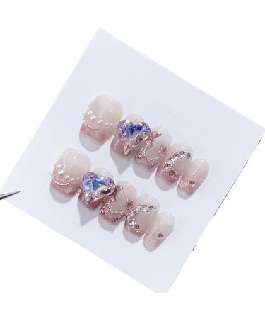Handmade Wearing Nail Powder Cat Eye French Short Square Round Gentle Detachable Nail Patch(XS)