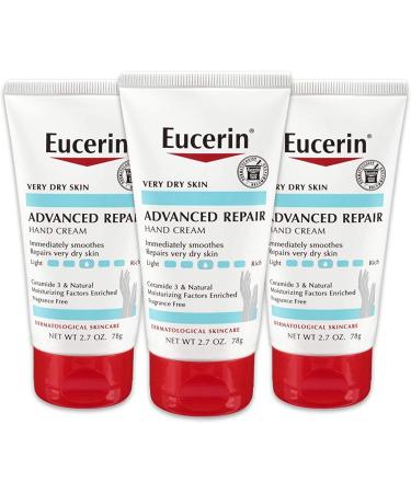 Eucerin Advanced Repair Hand Cream - Pack of 3, Fragrance Free, Hand Lotion for Very Dry Skin - 2.7 oz Tubes