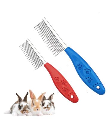 Pet Hair Buster Comb, 2PCS Detangling Brush for Dogs Stainless Steel Long and Short Teeth Hair Buster for Rabbits, Cats, Dogs, Hamsters, Guinea Pigs, Red and Blue