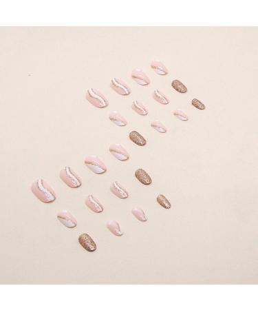 JUSTOTRY 24 Pcs Glitter Almond White French Press on Nails with Heart Pattern - Medium Length Fake Nails with Nail Glue for Women's Nail Art - Buy Online on GoSupps.com