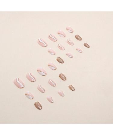 Justotry 24-Piece Glitter Swirl Almond Press-On Nails - Short White French Artificial Acrylic Fingernails for Women - Buy Online on GoSupps.com