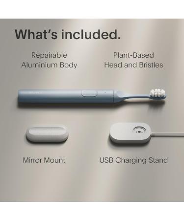 SURI Sustainable Sonic Toothbrush - Eco-Friendly Electric Travel Toothbrush for Adults with Recyclable Plant-Based Head 2 Modes Mirror-Mount & Charging Stand - Morning Waves - Buy Online on GoSupps.com