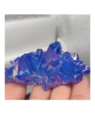 1pcs Crystal Cluster Specimen Blue Angel Aura Flower Natural Electroplating Gemstone Quartz Cluster Home Collections (Size : 80-100)
