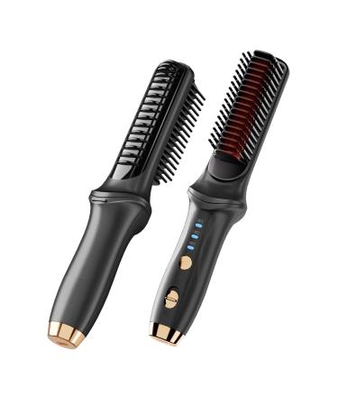 Cordless Hair Straightener Brush for Women Negative Ion Hair Straightening Comb Fast Heating USB Rechargeable Hair Straightener Styling Comb for Travel (Black)