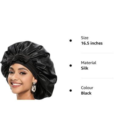 Satin Hair Bonnet for Women - Black Silk Shower Cap for Sleeping & Curly Hair Protection - Buy Online on GoSupps.com