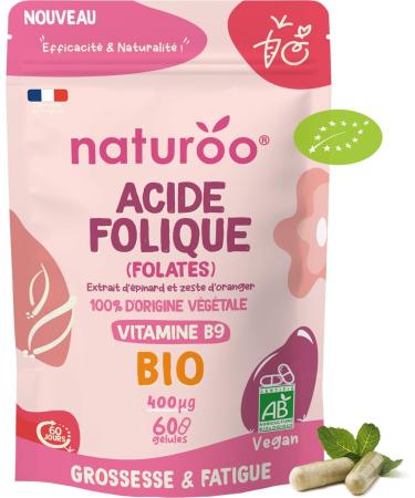 Acide Folique - Folates Bio (Vitamine B9) - V g tal & biologique - 60 G lules Vegan (2 mois) - Grossesse Fatigue Immunit Fonctions Psychologiques - Fabriqu en France