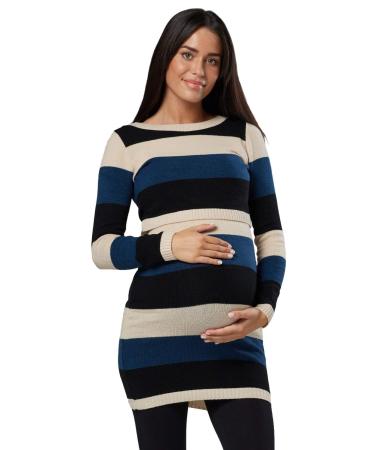 Zeta Ville Women's Maternity Nursing Knitted Tunic Crew Neck Cut Out 453 8-10 Beige