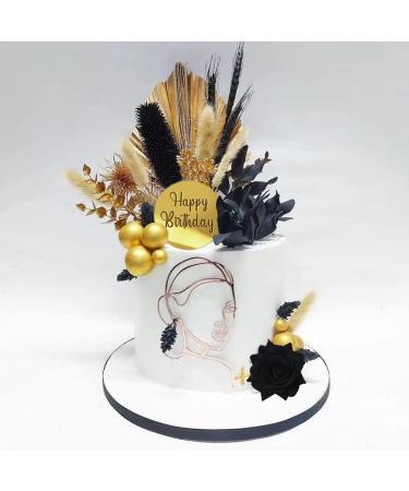 Boho Happy Birthday Cake Toppers Balls Cake Decorations with Palm Leaves Ginkgo Leaves for Birthday Party Wedding Baby Shower Boho Themed Party Supplies (Black) - Buy Online on GoSupps.com