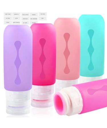 Emalla Leak Proof Travel Bottles - 3fl oz TSA Approved Silicone Travel Squeeze Bottles for Toilteries, BPA Free Refillable Cosmetic Containers Travel Accessories for Lotion Soap and Shampoo 4PCS
