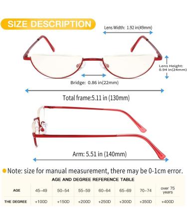 Buy Touk Half Frame Reading Glasses - Anti Blue Light UV Filter Half Moon Lens Spring Hinge Readers for Women (Red/Purple 2.5x) | International Shipping Available - Buy Online on GoSupps.com
