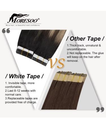 Moresoo Invisible Tape-In Hair Extensions | Real Hair | 30cm Natural Black to Dark Brown with Gold Blonde Adhesive | 20 Pieces 50g | Color #1B/4/14 - Buy Online on GoSupps.com