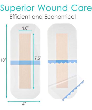 Waterproof Long Surgical Incision Bandages for Knee Replacement - Silicone Adhesive Dressing & Non-Stick Pads - Hip Wound Care Shower Patches (4x10 Inch Pack of 5 - Buy Online on GoSupps.com