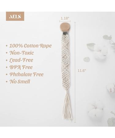 AELS 11.8 Macrame Baby Pacifier Clip Set of 5 - Natural Teething Clips for Boys Girls - Handmade Cotton Rope Boho Style - Buy Online on GoSupps.com