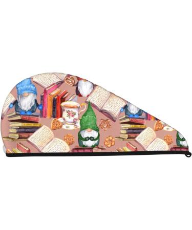 Super Absorbent Microfiber Hair Towel Wrap for Women - Gnomes Books Tea Cups Design | Quick Dry Coral Velvet for Long & Curly Hair - Buy Online on GoSupps.com