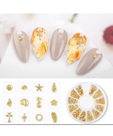 XEAOHESY 6 Boxes Gold Nail Charms for Nails - Geometry Heart Moon Line Sea Creatures Metal Studs, 3D Nail Art Jewelry Decoration with Tweezers and Wax Pencil - Buy Online on GoSupps.com