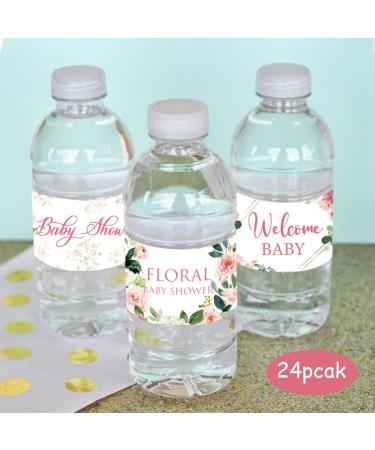 24 Pink Floral Baby Shower Water Bottle Labels - 3 Styles, Waterproof & Stylish Baby Girl Party Decorations - Buy Online on GoSupps.com