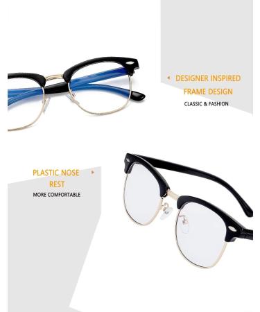 Kursan Blue Light Blocking Glasses for Women & Men | Semi-Rimless Fake Nerd Eyeglasses - Bright Black Gold 52mm - Buy Online on GoSupps.com