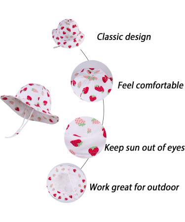 LANGZHEN Baby Girls Sun Protection Hat with Chin Strap | Adjustable Toddler Kids Wide Brim Play Hat | White -Strawberry 6-12 Months - Buy Online on GoSupps.com