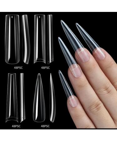 AJTUTUS 192x/Box Soft Gels Tips Extras Long Full Cover Tips Clear Tips Press On Ballerinas False for Salons - Buy Online on GoSupps.com