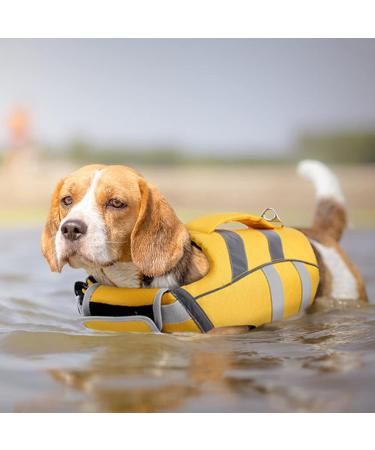 Dog Cock Rescue Vest - Adjustable Reflective Life Jacket for Small Medium & Large Dogs | High Swimming Capacity | Ripstop Bathing Suit - M Yellow - Buy Online on GoSupps.com
