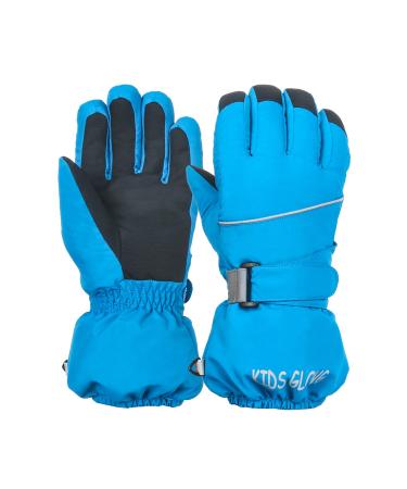 Kids Ski Gloves - Waterproof Winter Warm Gloves Cold Weather Windproof Anti Slip Snowboard Snow Gloves for Boys and Girls(4-14 Years) Blue Kids-M(8-10Years)