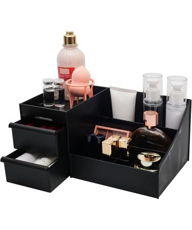 Black Large Makeup Organizer with 2 Storage Drawers for Dresser Vanity - Cosmetic Display and Bathroom Countertop Organizer for Skincare, Nail Polish, Lipstick, Jewelry - Ideal for Bedroom and Bathroom - Buy Online on GoSupps.com