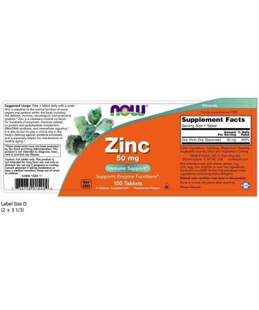 NOW Supplements Zinc 50mg - 100 Tablets | Immune Support and Wellness - Buy Online on GoSupps.com