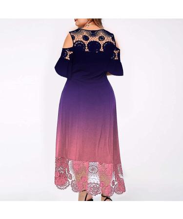 Plus Size Summer Dress for Women - Gradient Print, Lace Detail, Short Sleeve, Loose Fit - 3X-Large Purple - Buy Online on GoSupps.com