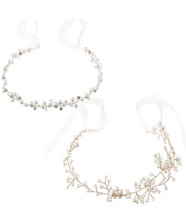 2 Pieces Flower Girls Headpiece Beaded Headband Artificial Crystal Pearl Crown Hair Vine Bride Wedding Headband for Women Girls Toddler Wedding Party Photography (Charming Style) - Buy Online on GoSupps.com