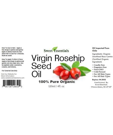 Organic Unrefined Virgin Rosehip Oil 4oz - 100% Pure Cold-Pressed Heals Skin Issues Imported from Chile - Buy Online on GoSupps.com