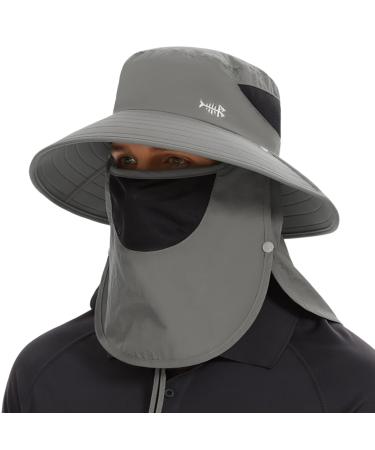 Bassdash Sonnenhut Fischerhut Upf 50+ Broad clamp hiking hat with removable facial protection and neck flap of breathable unisex waterproof fishing hat for women men unit size light gray