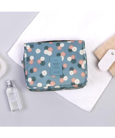 Travel Hanging Toiletry Bag for Women - Waterproof Cosmetic Organizer with Blue Flowers Design - Buy Online on GoSupps.com