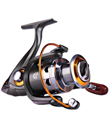 Sougayilang Spinning Fishing Reels with Left/Right Interchangeable Collapsible Wood Handle Powerful Metal Body 5.2:1/5.1:1 Gear Ratio Smooth 11BB for Inshore Boat Rock Freshwater Saltwater Fishing DK1000