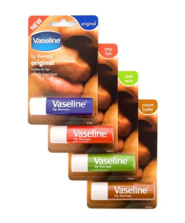 Vaseline Lip Therapy Stick with Petroleum Jelly (Original  Aloe Vera  Rosy Lips  Cocoa Butter)- 4pk Multicolor