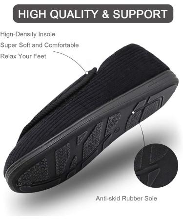 MEJORMEN Men's Diabetic Slippers - Adjustable House Shoes for Wide Swollen Feet - Black Stripe - Buy Online on GoSupps.com