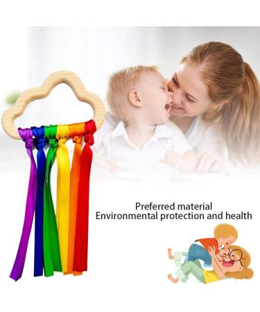 Tianbi 2x Rainbow Wooden Band Rings - Baby Bite Rings Sensory Toys Natural Ribbon Teethers Perfect Shower Gifts - Buy Online on GoSupps.com