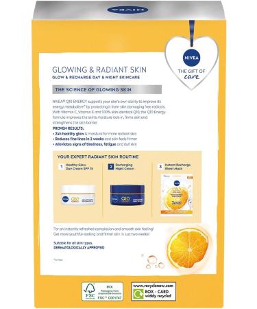 NIVEA Glowing & Radiant Gift Set (3 Pieces) NIVEA Gift Set Includes 100% Skin Identical Q10 Enriched Day Cream Night Cream and Face Sheet Mask Gifts for Women - Buy Online on GoSupps.com