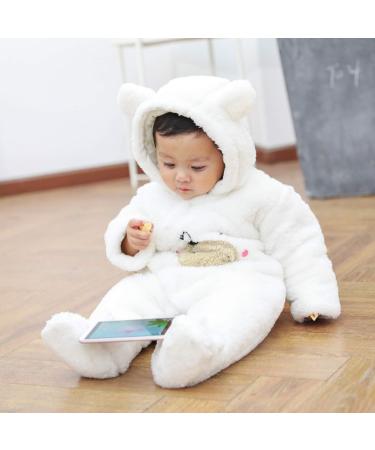 Borlai Baby Winter Snowsuit Romper | Fleece Hooded Onesie for Girls Boys | White | 3-6 Months - Buy Online on GoSupps.com
