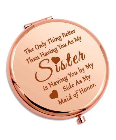 Bridesmaid Gift For Sister Wedding Gift Compact Makeup Mirror Maid Of Honor Gift For Women Best Friend Friendship Gifts Compact Mirror Bridal Shower Gift for Her Engagement Gift Pocket Makeup Mirror