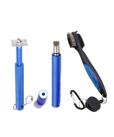 VIPMOON Golf Clean Tool Set, Retractable Golf Club Brush and 2 Golf Club Groove Sharpener for U & V-Grooves, Portable Golf Brush Tool Kits for All Golf Irons for Man Blue