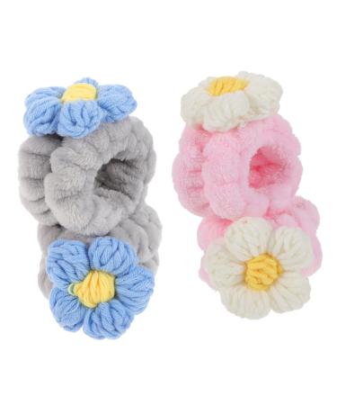 Healeved 2paires Bracelets lastiques Peluche Pour Lavage Visage Avec Motif Cartoon De Bracelets Absorbants Pour Filles