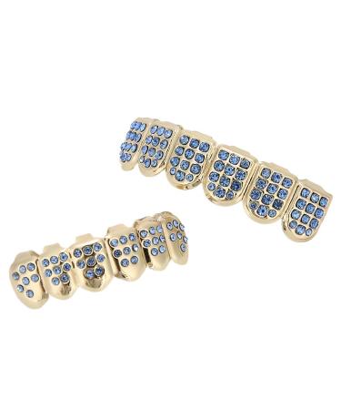 Faruxue teeth set glittering teeth accessories decoration for Halloween party hip-hop show (upper 12 lower 8 with inserted blue)