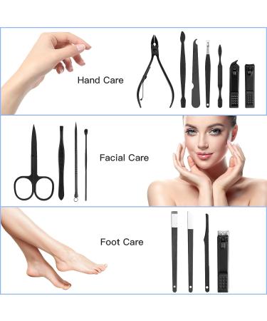 Professional 16Pcs Nail Clippers Set | Men's & Women's Manicure Pedicure Kit | Stainless Steel Travel Grooming Set with Tweezers & Cuticle Remover - Black - Buy Online on GoSupps.com