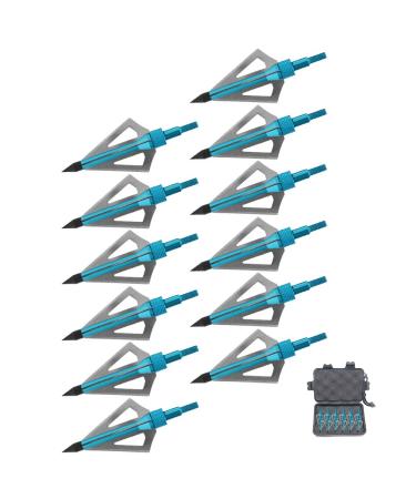 Jocoo 12PK 3 Blades Hunting Broadheads 100 Grain Screw-in Arrow Heads Arrow Tips Compatible with Crossbow and Compound Bow + 1 PK Broadhead Storage Case Blue 12-FC