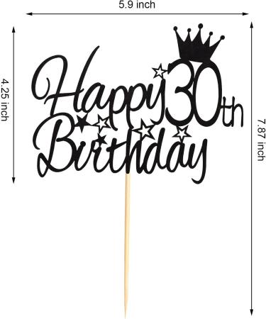 Arthsdite 30th Happy Birthday Cake Topper Adult 30 Food Picks for Celebrating Thirty Years Old Birthday Anniversary Party Decorations Supply- Black Glitter Black 30 - Buy Online on GoSupps.com