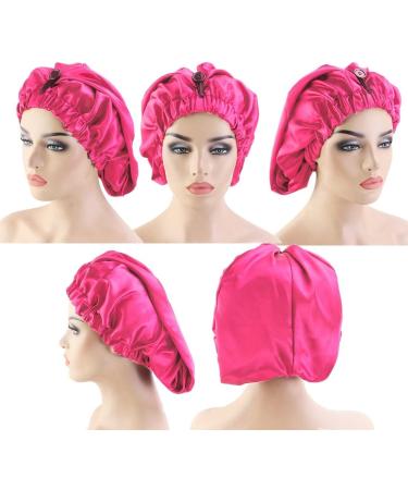 Ladaypoa 2-Piece Long Satin Hair Hood for Women | Silky Sleeping Cap for Long Curly Hair Protection | Extra Big Size Black & Rose Red - Buy Online on GoSupps.com