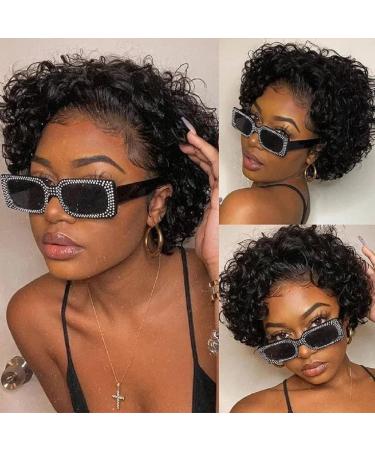 West Kiss Short Curly Human Hair Pixie Cut Wig for Black Women | 13x1 Short Lace Front Bob Wig with Baby Hair | Pre Plucked 6 Inch Curly13x1 - Buy Online on GoSupps.com