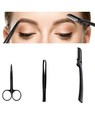Professional Eyebrow Trimmer Set 9 Pieces Eyebrow Tweezers Set Stainless Steel Small Scissors Eyebrow Shaver Eyebrow Trimmer Tools for Men and Women (Black) - Buy Online on GoSupps.com